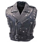 2015 New fashion Chromed Out Leather Motorcycle Vest with Chains for mens motorbike leather vest
